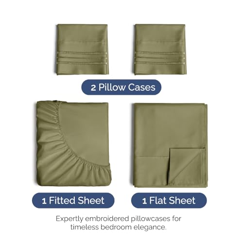 Twin 4 Piece Sheet Set - Breathable & Cooling Bed Sheets - Hotel Luxury Bed Sheets for Women, Men, Kids & Teens - Bedding w/ Deep Pockets & Easy Fit - Soft & Wrinkle Free - Twin Sage Green Sheets