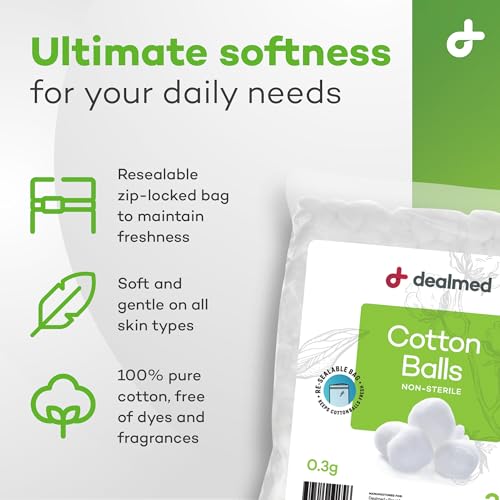 Dealmed 100% Pure Cotton Balls - 500 Count Soft Absorbent Multipurpose Pack