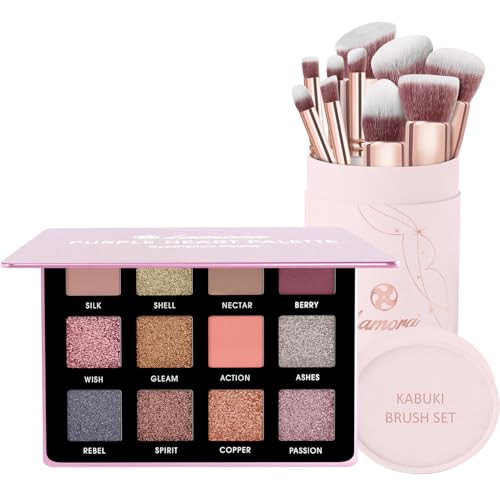 Lamora Eyeshadow Palette (Rose) with Kabuki Makeup Brush Set
