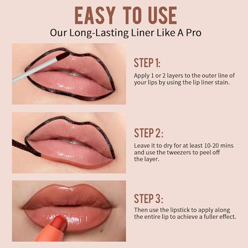 Vevivia Lip Stain Set - Peel Off Lip Stain and Lip Balm, Long Lasting Lip Liner Stain with Natural Finish, Moisturizing Lip Balm for Dry Lips, Hydrating Gloss, Waterproof, Smudge-proof, Brown