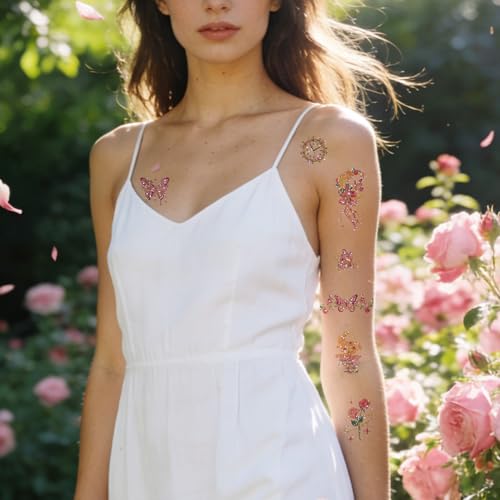 Flower Butterfly Temporary Tattoos 12 Sheet 84pc Pre-Cut