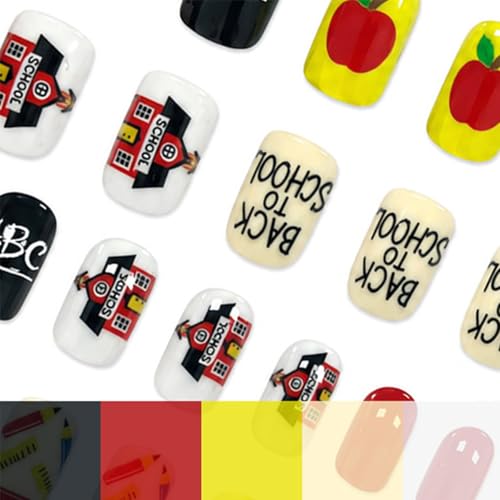 Back to School Press On Nails - 24 Pcs Cute School Design