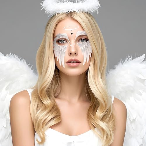 Halloween Angel Face Tattoos, 2 Sheets Black & White Wings