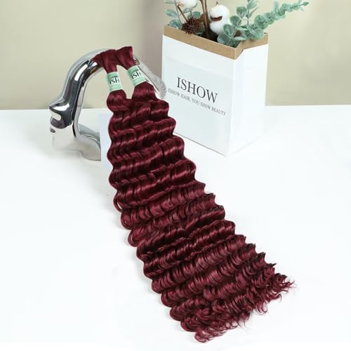 ISHOW 15A Deep Wave Braiding Hair - 100% Virgin Human Hair, 22" Red Burgundy (2 Packs)