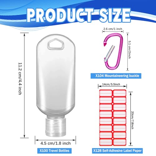 HATTIE 100 Pack Travel Plastic Clear Keychain Bottles 50ml/2oz Portable Leakproof Squeeze Small Bottles With Flip Cap Refillable Empty Containers for Lotion Soap Toiletry