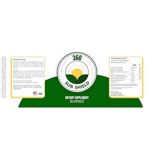 360 Sunshield Skin Care: All Natural Skin Defense of 240 mg of Polypodium Leucotomos + Proprietary Blend (30 Daily Servings)