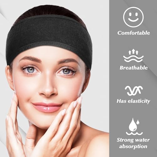 Obeoby 4 Pack Soft Water-Absorbing Spa Facial Headbands for Women, Adjustable Hair Wraps