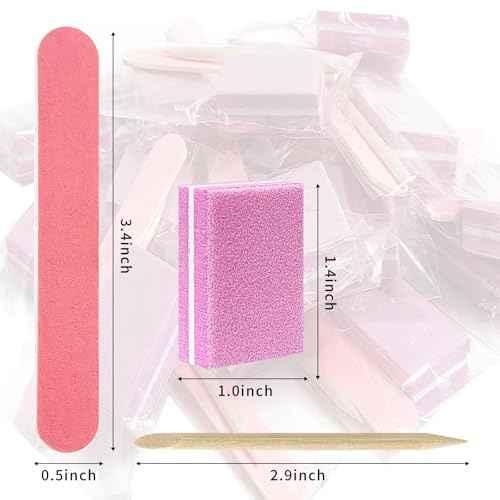 Disposable Manicure kit Individually Package, Mini Nail Buffer, Nail File, Wood Stick, Press on Nail Tool Kit for Salon Home (Pink, Count, 20, 80/100 Grit)