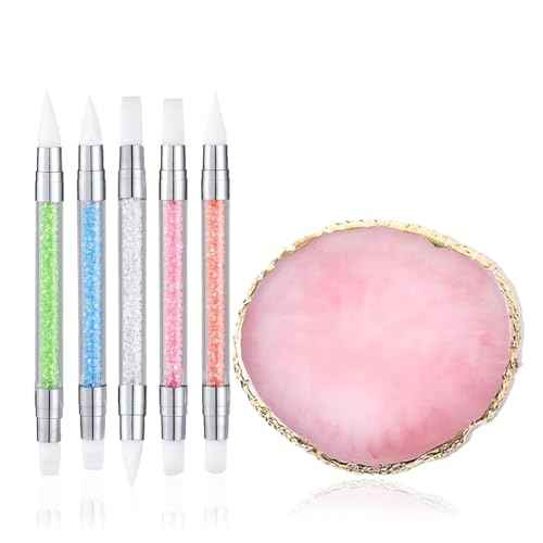 Resin Nail Art Palette with 5Pcs Nail Art Sculpture Pen Dual Tipped Silicone Nail Tools, Nail Art Acrylic Pen Silicone Brushes for Resin, Nail Art Tools for Design Nail Foil Carving Drawing
