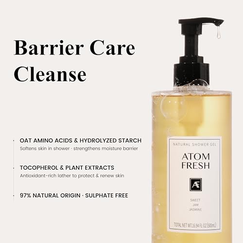 Atom Fresh Antioxidant-Rich Body Wash ? Sweet Jam Jasmine | Gently Cleanse, Nourish & Soften Skin with Oat Amino Acids, Soapberry & Vitamin E | Plant-Based, Sulfate-Free Formula (16.94 fl oz)