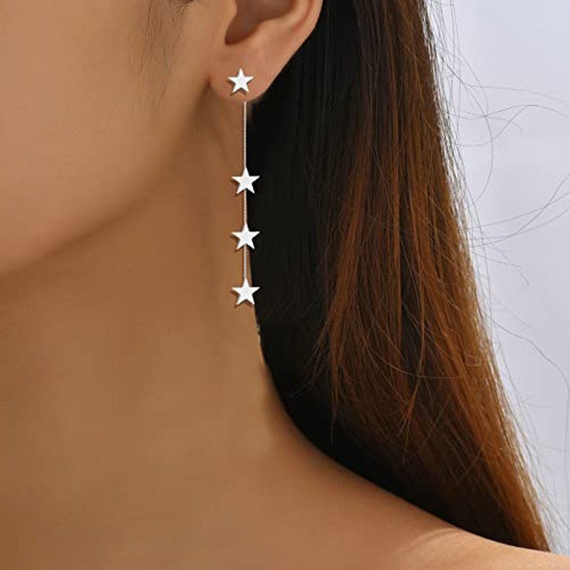 Iridescent Star Dangle Earrings - Long Tassel Fringe Jewelry