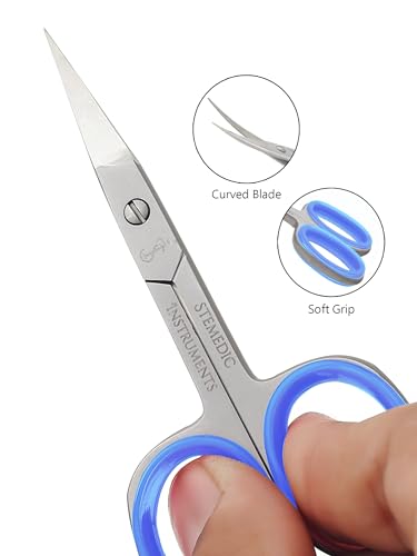 Stemedic Precision Curved Cuticle Scissors for Nails & Grooming with Case