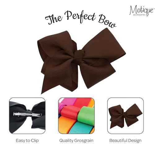 5.5 Inch Grosgrain Hair Bow Clip For Woman And Girls (Brown)