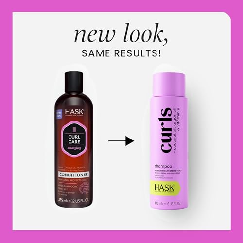 HASK Curl Care Shampoo + Conditioner Set with Coconut and Argan Oil | For Curly Hair, Sulfate-Free, Paraben-Free, Gluten-Free, Vegan, Cruelty-Free, Color Safe | 12oz each