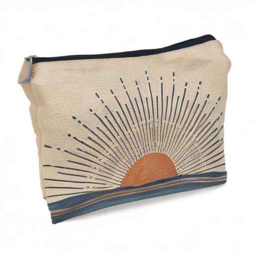 Lacosu Abstract Boho Sunburst Sunrise Sunset Ocean Landscape Makeup Bag, Mid-Century Modern Art Cosmetic Bag for Women Girls, Travel Makeup Bag, Gift for Boho Lovers Teen Girls