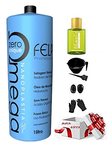 Felps Profissional Omega Zero Unique Sensitive Nanoplasty Treatment Keratin 1L | Thermal Sealing Progressive Brush Straightening Smoothing System Volume Reducer Free Gifts Worth $30 with this order