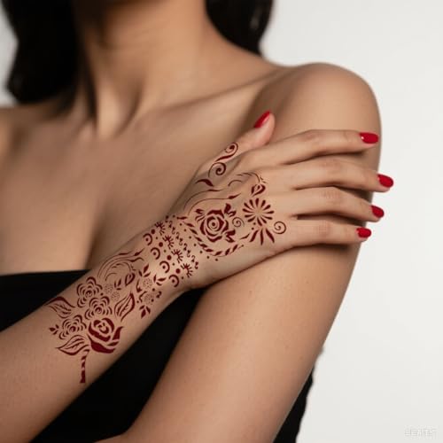 Henna Stencils for Hands – 12 Reusable Sheets with Left & Right Floral Designs