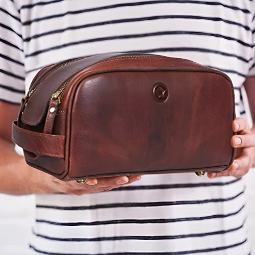 10" Genuine Leather Toiletry Bag with Waterproof Lining