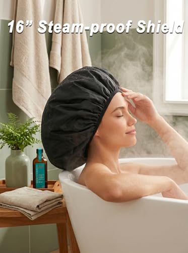 Auban Extra Large 16" Shower Cap with Satin Lining
