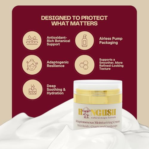 HONGUSH Facial Moisturizer ? Hydrating Face Cream with Reishi, Chaga & Cordyceps, Lightweight Non Greasy Moisturizer for Dry, Sensitive & Combination Skin, Skin Barrier Support, 50 ml