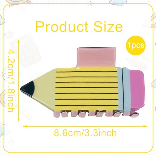 Back to School Hair Clips Yellow Pencil Hair Claw Clip Funny School Hold Hair Jaw Clips for Teachers Students Teachers Thick Hair Accessories for Girls Women (01-Yellow)