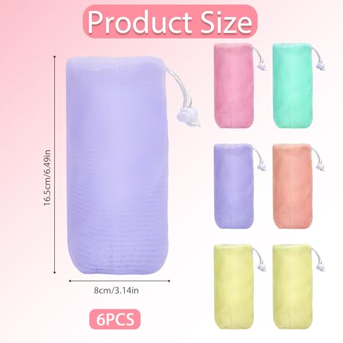 Mozeat 6-Pack Exfoliating Mesh Soap Pouches with Drawstring