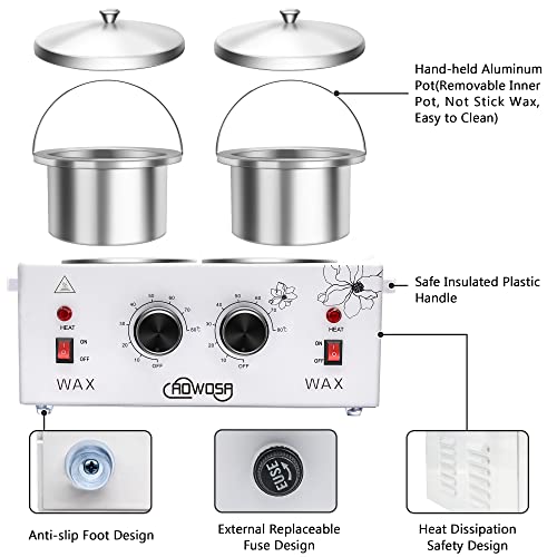 Double Wax Warmer Professional Electric Wax Heater Machine for Hair Removal, Dual Waxing Pot Paraffin Facial Skin Body SPA Salon Equipment with Adjustable Temperature Set