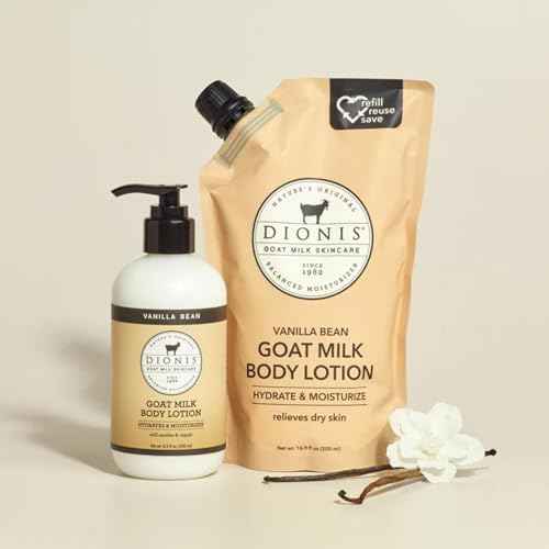 Dionis Goat Milk Skincare Scented Body Lotion and Refill Pouch Gift Set, Cruelty Free Clean & Dermatologist Tested for Dry Skin, Hydrating & Deeply Moisturizing Rich in Vitamins, Vanilla Bean