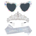 VelSCRUN AB Color Princess Tiara Crown & Sash Set for Girls Women, Birthday Party Accessories