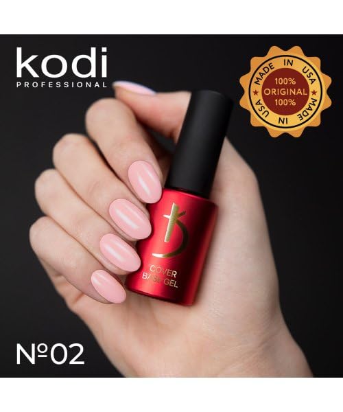 Kodi Professional COVER Rubber Base 7ml. (0.23 fl.oz.) for french manicure, Color Base, Gel LED/UV Nail Coat Soak Off ORIGINAL (Cover Base #2, 7ml.), Beige, Pink, French, Nude