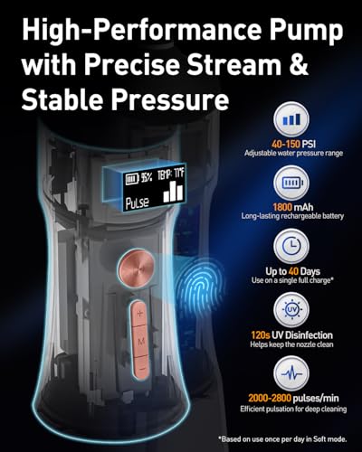 MySmile LP221 Cordless Water Flosser with UVC Light & OLED Display - Midnight Black