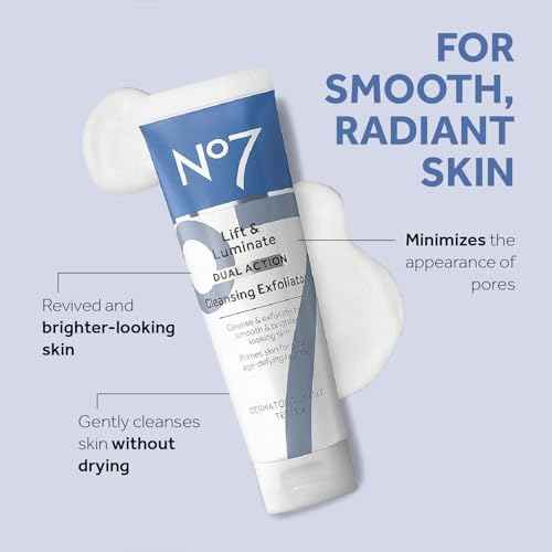 No7 Lift & Luminate Dual Action Cleansing & Exfoliating Face Wash - Gentle Face Exfoliator with Vitamin C, E & B5 - Deep Pore Cleanser for Dull & Uneven Skin Tone (3.3 Fl Oz)