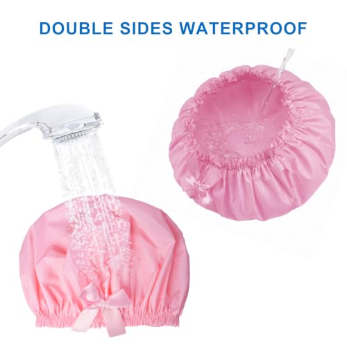 Large Waterproof Shower Cap for Women - 4 Pack, White Pink Purple Light Coffee