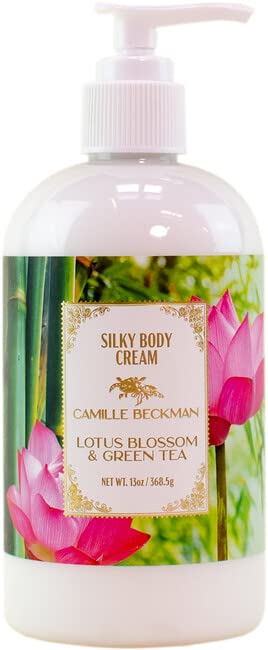 Camille Beckman Lotus Blosson & Green Tea Scented Silky Body Cream, Daily Moisturizer for All Skin Types | Non-Greasy Vegan Formula to Nourish and Soften Hands and Body, 13 Ounce