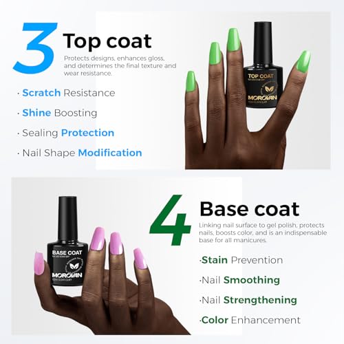 Morovan 4-Piece Gel Nail Kit: Dehydrator, Primer, Base & Top Coat