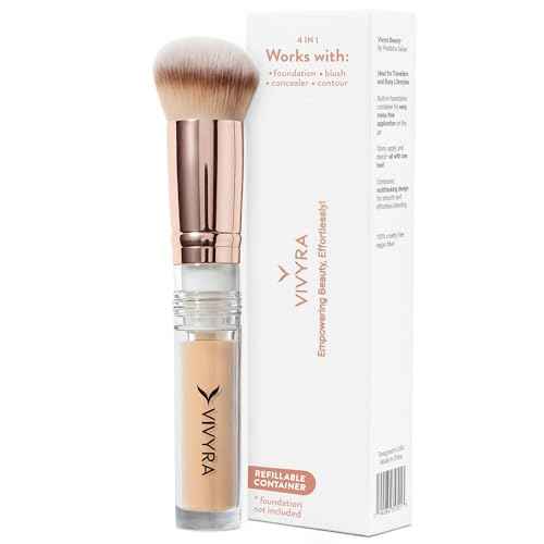 Contoured Foundation Brush | Multipurpose Foundation Brush for Liquid & Cream Foundation- with Built-in Container | Contour, Concealer & Blush Makeup brush | Ultimate Travel Makeup Tool