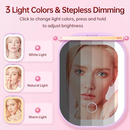Benbilry Lighted Travel Mirror 1X/3X Magnifying Rechargeable