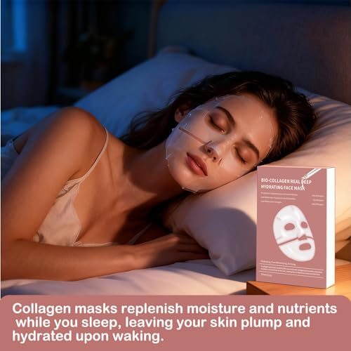 5 Pack Bio-Collagen Face Mask, Collagen Face Mask Overnight, Hydrating Hydrogel Facial, Deeply Hydrates, Minimizes Pores, And Enhances Elasticity