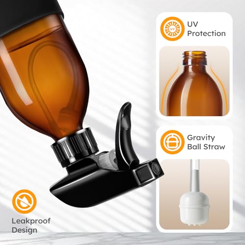 Tecohouse 2 Pack 8oz Amber Glass Spray Bottles with Silicone Sleeve