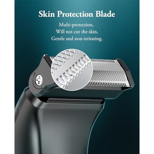 Body Hair Trimmer for Men - 2 in 1 Dual-Head Electric Shaver & Groomer, Ball Shaver with 30¡Æ Rotating Blade Adjustable Comb Mens Electric Razor IPX6 Wet & Dry for Face Groin Pubic Hair Trimmer Green