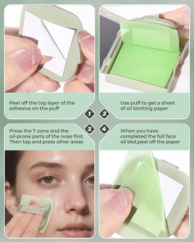 300 Oil Blotting Sheets for Face with Mirror & Puff