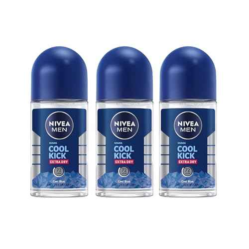NIVEA Men Cool Kick Anti-Perspirant Roll-On Deodorant 50ml ? 72 Hour Sweat & Odor Protection, Refreshing Cool Formula with Masculine Scent, Skin Comfort, Quick Dry, Long-Lasting Freshness, 3 Pack