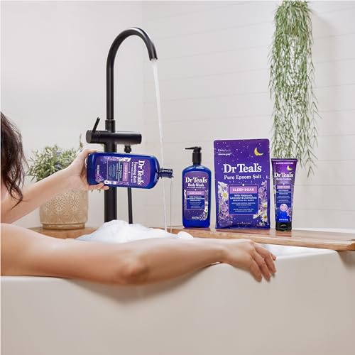 Dr Teal's Body Wash with Pure Epsom Salt, Sleep Blend with Melatonin, Lavender & Chamomile Essential Oils, 24 fl oz (Pack of 4) (Packaging May Vary)