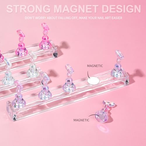 Fandamei Nail Stand, 3 Set Nail Art Stand for Press On, Nail Holder for Painting Nails, Press on Nail Stand for Practice, Magnetic Acrylic Nail Design Stand for Display with Double-sided Tape