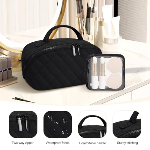 Quilted Makeup Bag Set - Waterproof Cosmetic Organizer for Travel