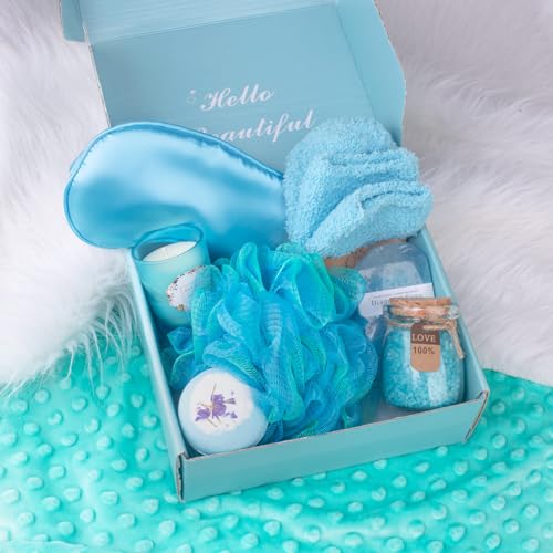 Relaxing Spa Kit Gift Basket Set - Birthday Gifts for Women - Gift for Wife, Mom, Sister, Girlfriend, Friends (Blue)