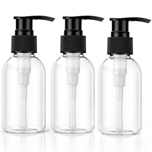 3 Pack Refillable 3.4oz (100ml) Clear Pump Lotion Bottles - Leakproof Dispensers for Home & Travel