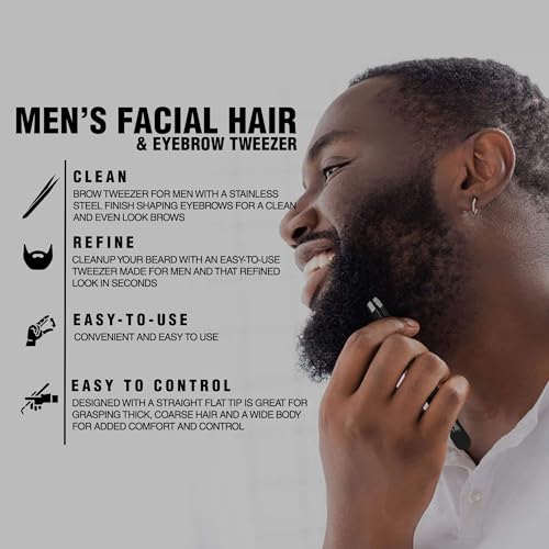 Gentlehomme - Tweezers - Men¡¯s Beard, Eyebrow & Facial Hair Tweezers - Shape Eyebrows & Clean Up Your Beard - Designed to Grasp Thick, Coarse Hair - Precise Straight Flat Tip - Stainless Steel -1 Pack