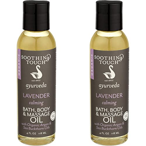 Soothing Touch Ayurveda Organic Bath, Body & Massage Oil, Calming Lavender, 4 Oz (Pack of 2)