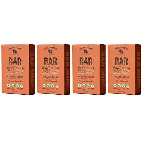 Hand in Hand Bar Soap, Nourishing Cleanser For All Skin Types, Organic Shea and Cocoa Butters, 5 Ounce, Vanilla & Oat Milk, Almond Creme Scent, 4 Pack